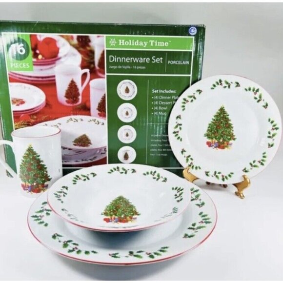 Holiday Time Other - Rare Holiday Time 16 piece Porcelain Dinnerware Set Service for 4 READ